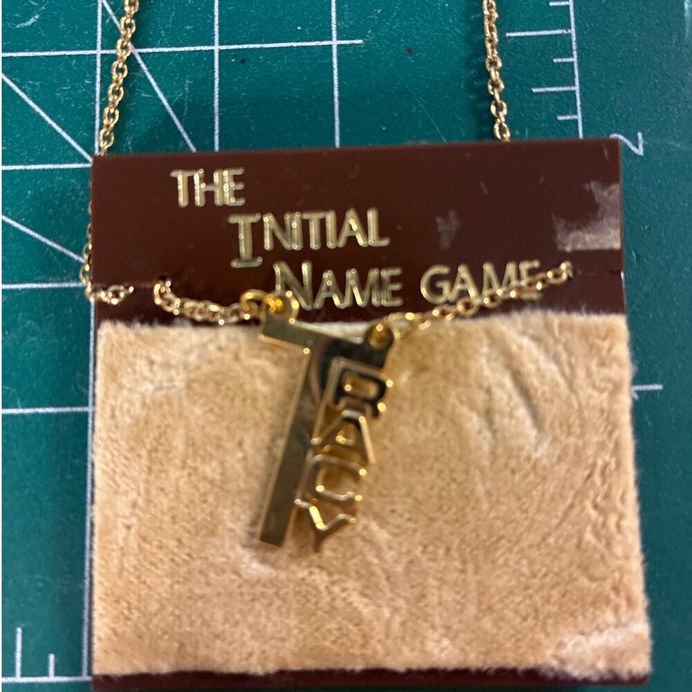 The Initial Name Game TRACY Pendant Necklace Gold Tone Suspended Letter T